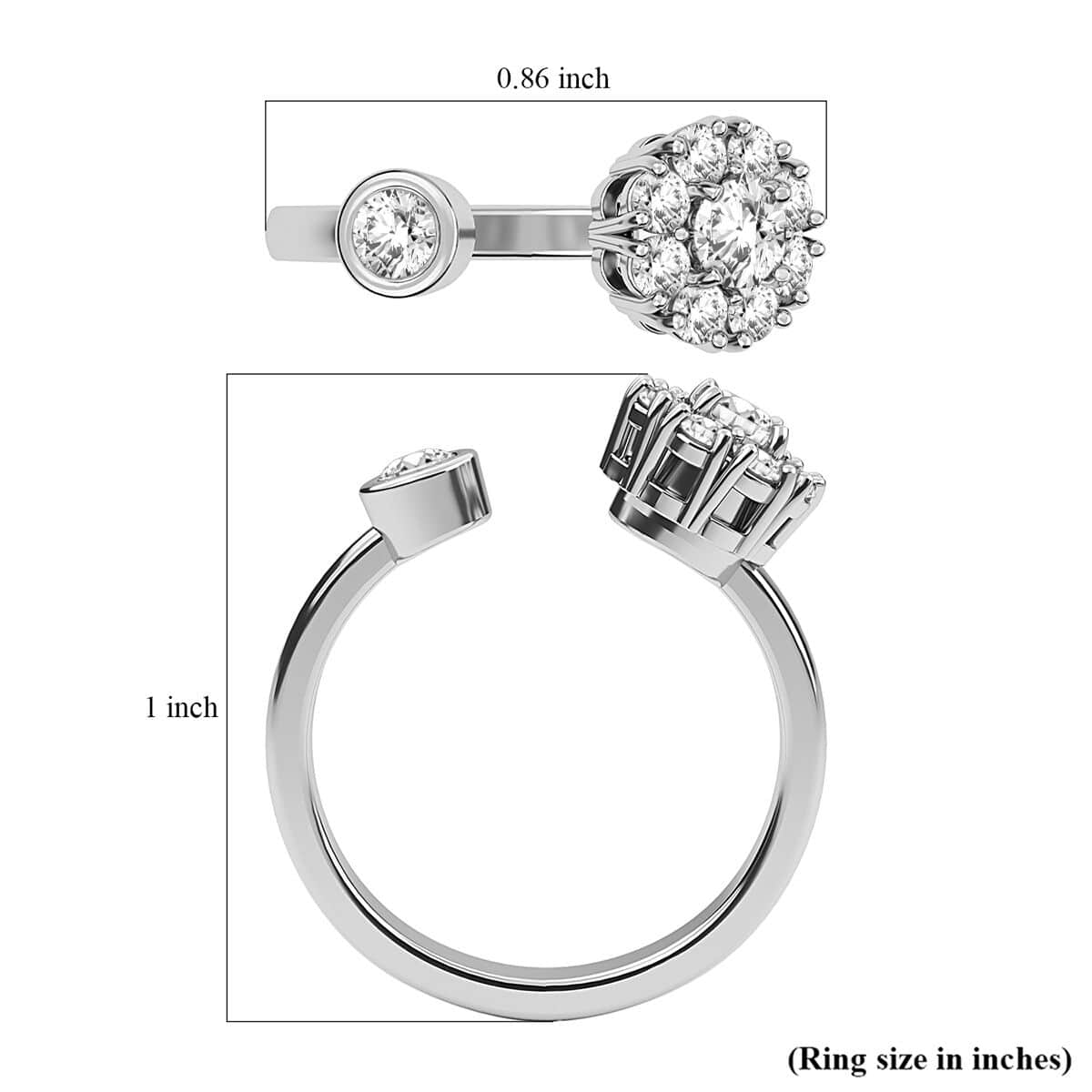 White Zircon April Birthstone Anxiety Spinner Openable Band Ring in Platinum Over Sterling Silver (Adjustable Size 6-8) 1.00 ctw (Size 8) image number 6