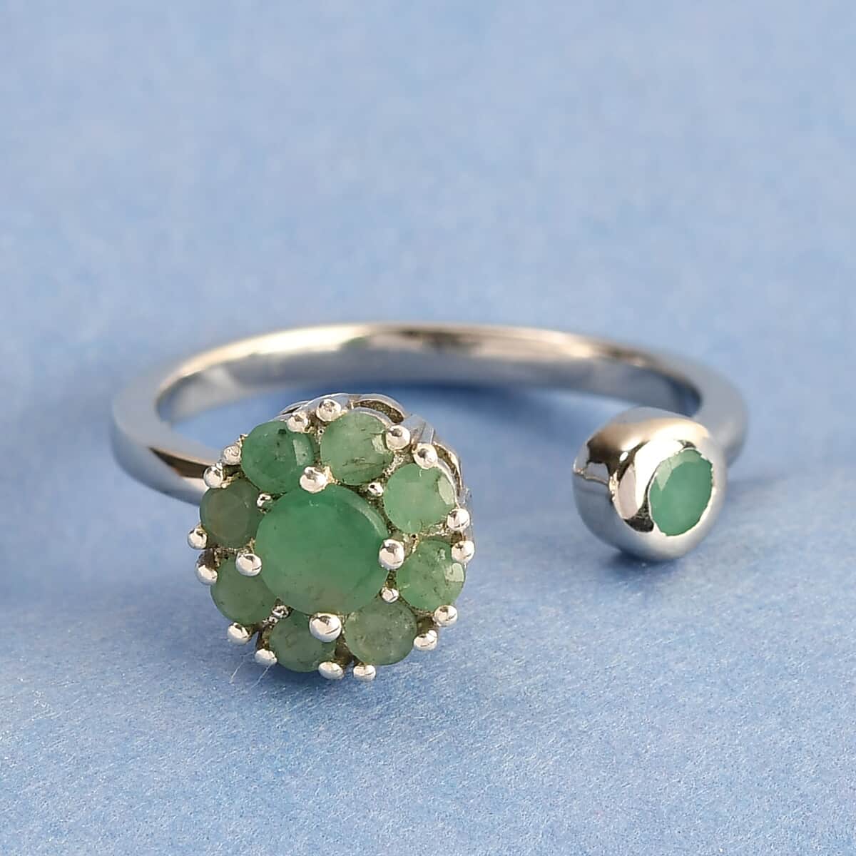 Socoto Emerald May Birthstone Anxiety Spinner Openable Band Ring in Platinum Over Sterling Silver (Large Adjustable Size 9-11) 0.75 ctw image number 2