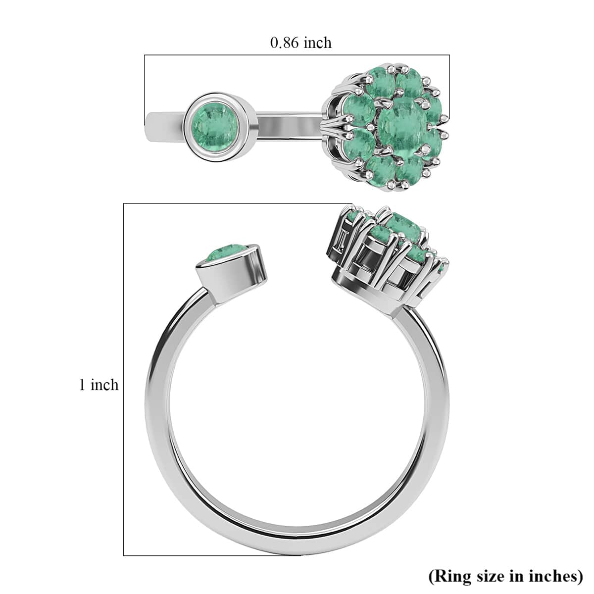 Socoto Emerald May Birthstone Anxiety Spinner Openable Band Ring in Platinum Over Sterling Silver (Large Adjustable Size 9-11) 0.75 ctw image number 6