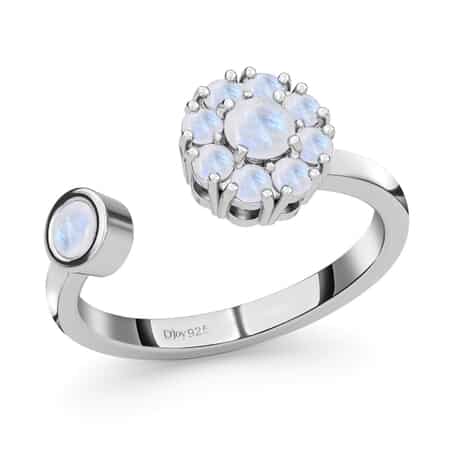 Kuisa Rainbow Moonstone June Birthstone Anxiety Spinner Openable Band Adjustable Ring in Platinum Over Sterling Silver (Size 10.0) 0.65 ctw image number 0
