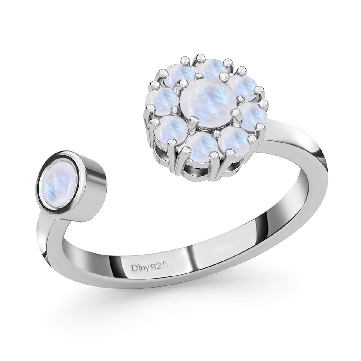 Kuisa Rainbow Moonstone 0.65 ctw June Birthstone Anxiety Spinner Openable Band Adjustable Ring in Platinum Over Sterling Silver (Size 6.0) image number 0
