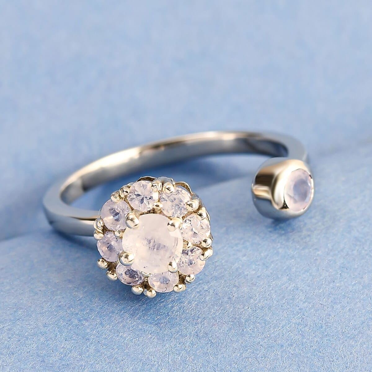 Kuisa Rainbow Moonstone 0.65 ctw June Birthstone Anxiety Spinner Openable Band Adjustable Ring in Platinum Over Sterling Silver (Size 6.0) image number 2