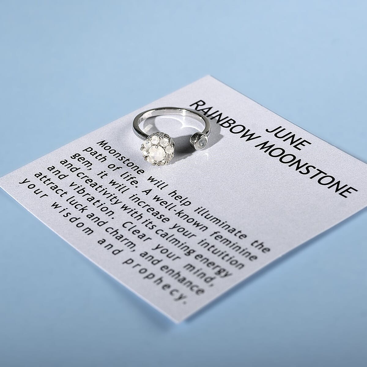 Kuisa Rainbow Moonstone 0.65 ctw June Birthstone Anxiety Spinner Openable Band Adjustable Ring in Platinum Over Sterling Silver (Size 6.0) image number 3