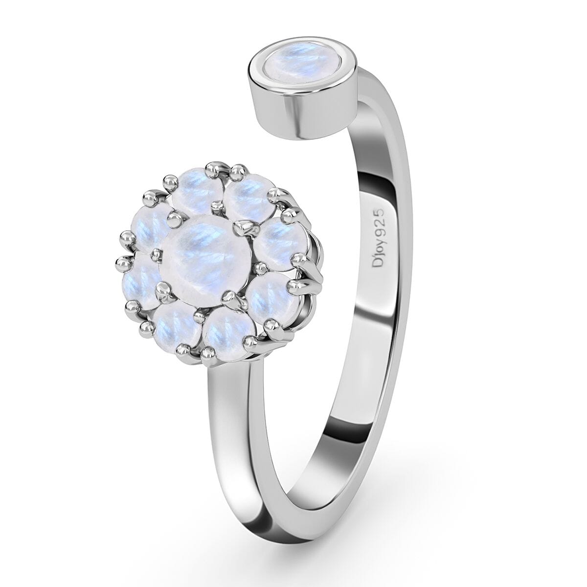 Kuisa Rainbow Moonstone 0.65 ctw June Birthstone Anxiety Spinner Openable Band Adjustable Ring in Platinum Over Sterling Silver (Size 6.0) image number 5
