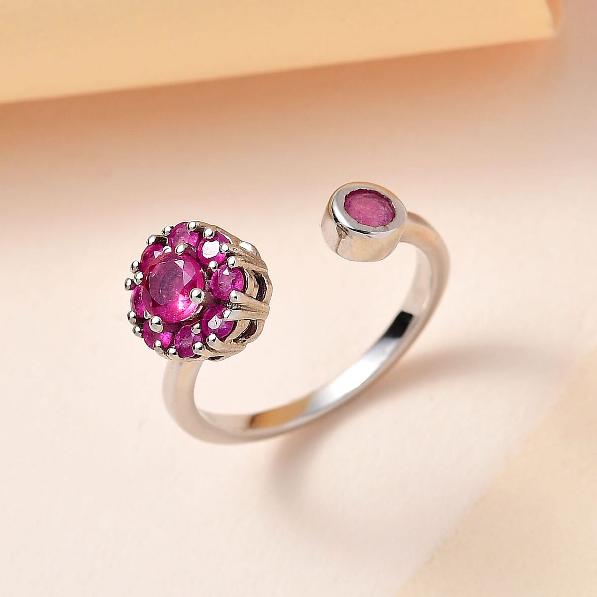 Niassa Ruby July Birthstone Anxiety Spinner Openable Band Ring in Platinum Over Sterling Silver (Medium Adjustable Size 6-8) 1.15 ctw image number 1