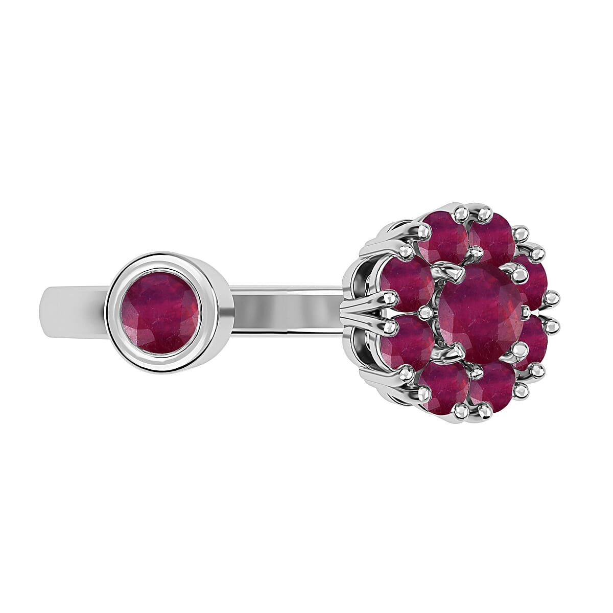 Niassa Ruby July Birthstone Anxiety Spinner Openable Band Ring in Platinum Over Sterling Silver (Medium Adjustable Size 6-8) 1.15 ctw image number 4