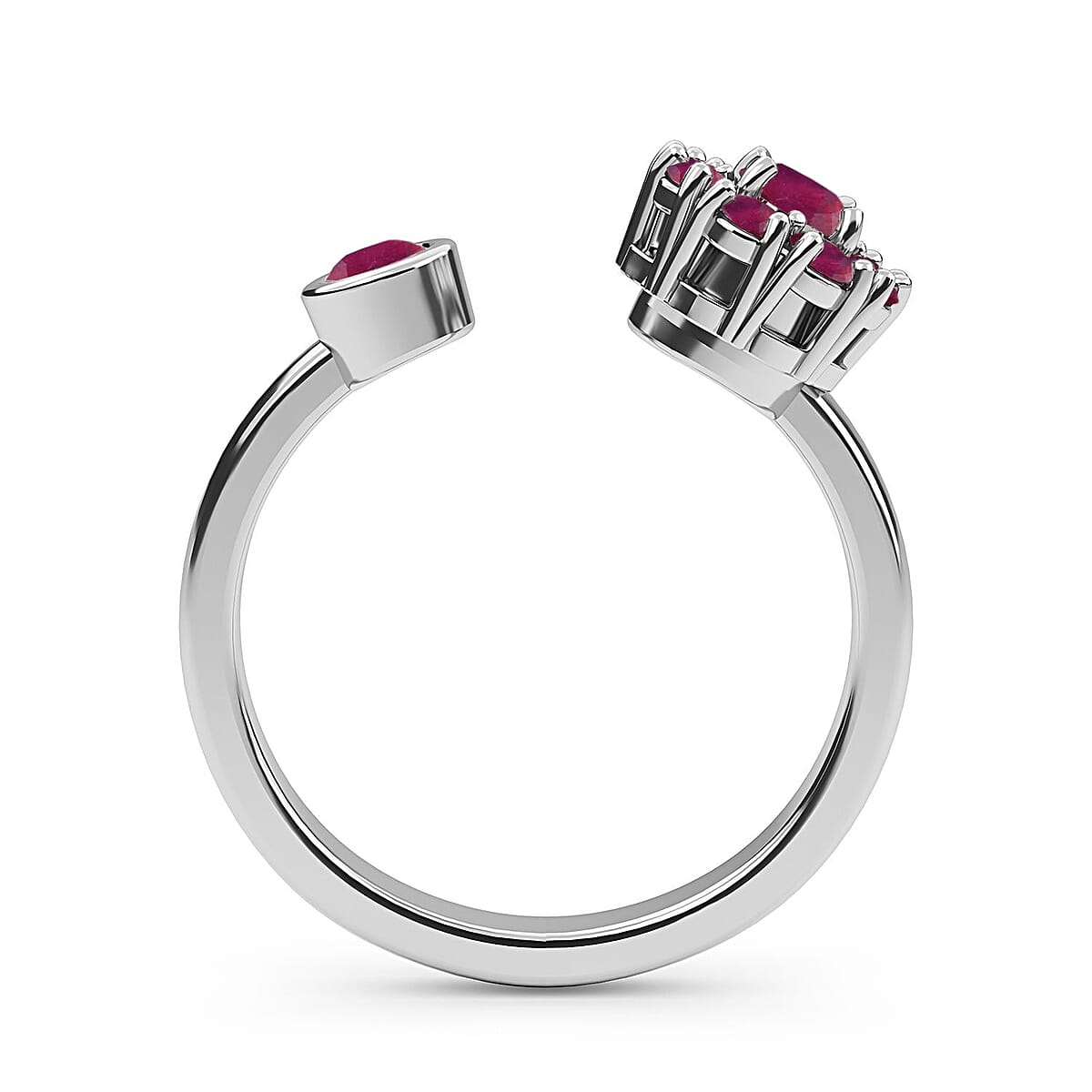 Niassa Ruby July Birthstone Anxiety Spinner Openable Band Ring in Platinum Over Sterling Silver (Medium Adjustable Size 6-8) 1.15 ctw image number 5