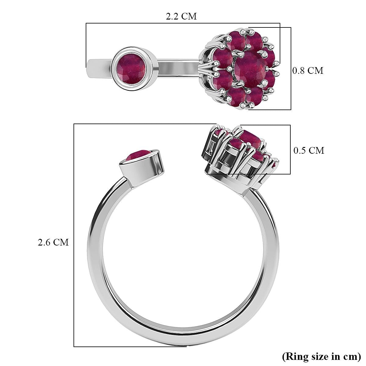 Niassa Ruby July Birthstone Anxiety Spinner Openable Band Ring in Platinum Over Sterling Silver (Medium Adjustable Size 6-8) 1.15 ctw image number 6