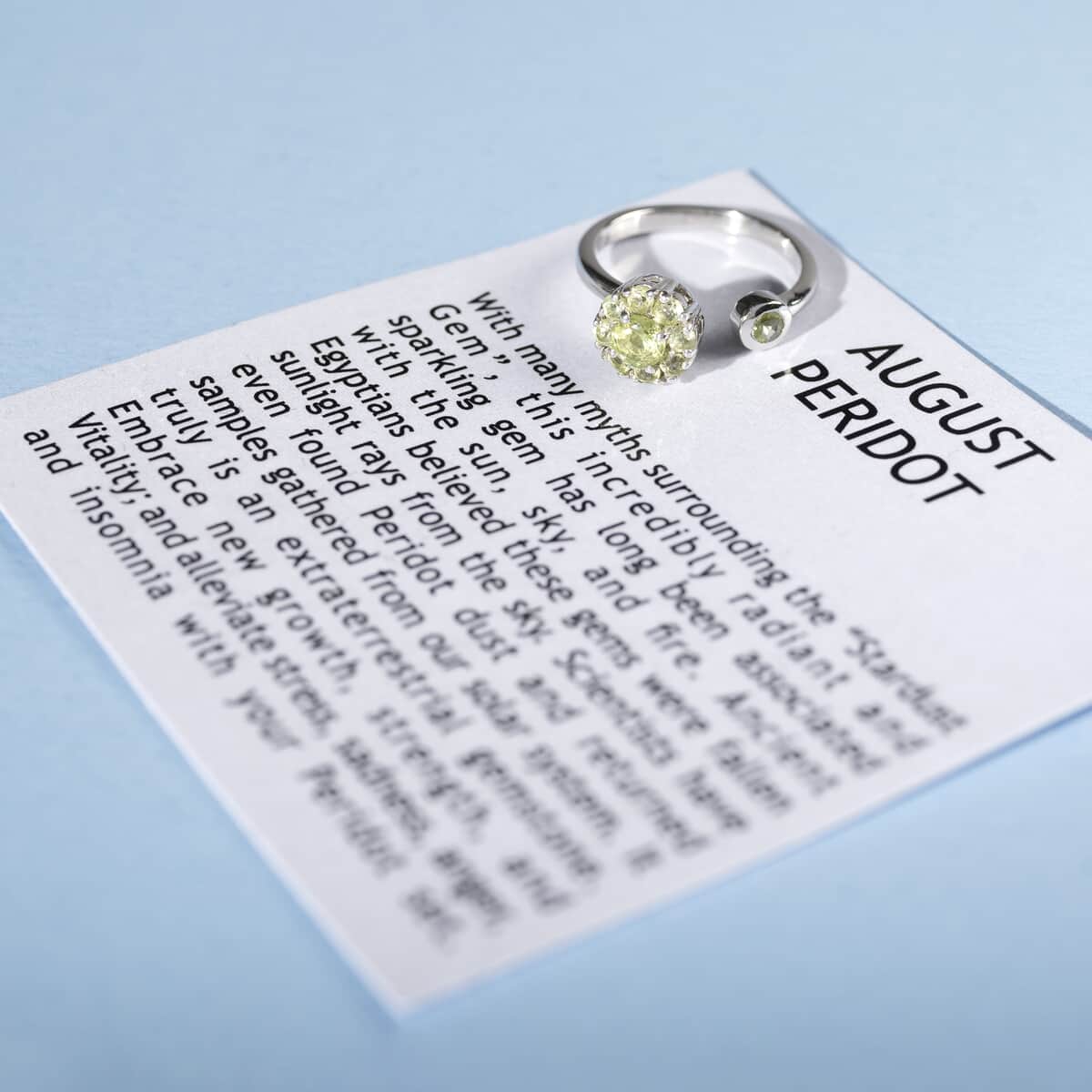 Peridot August Birthstone Anxiety Spinner Openable Band Ring in Platinum Over Sterling Silver (Large Adjustable Size 9-11) 0.75 ctw image number 3