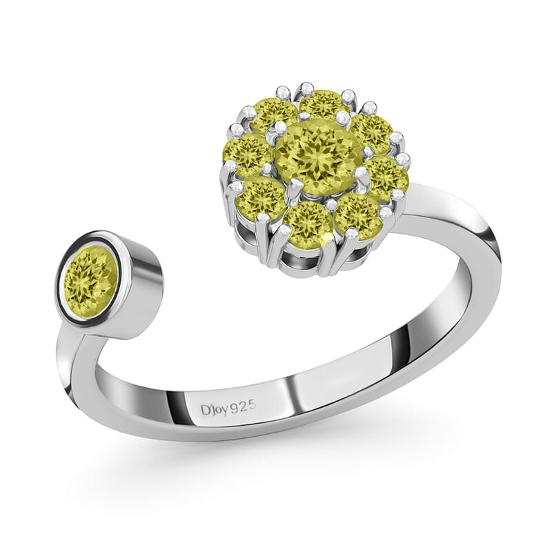 D'Joy Peridot August Birthstone Anxiety Spinner Openable Band Adjustable Ring in Platinum Over Sterling Silver (Size 7.0) 0.75 ctw