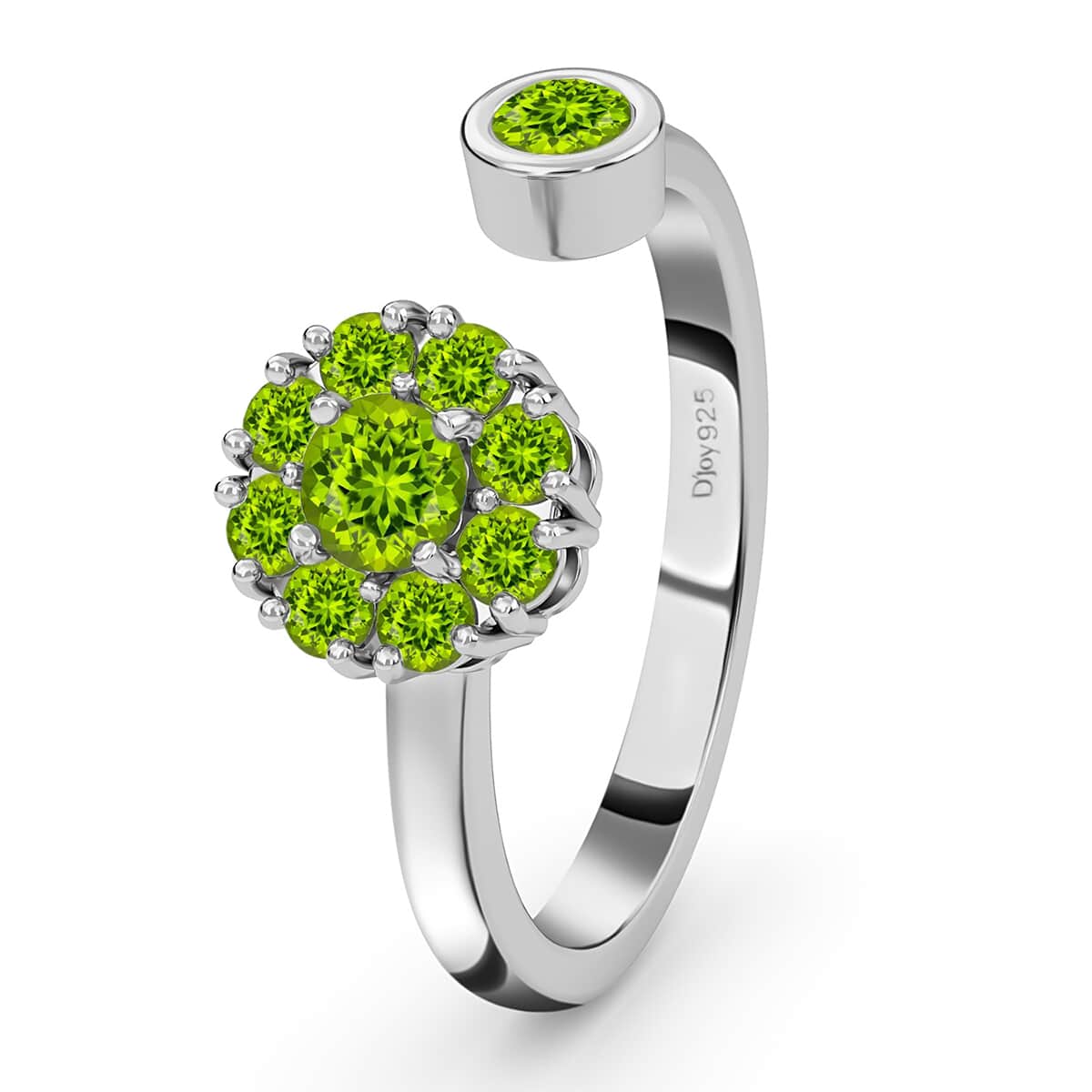 Peridot August Birthstone Anxiety Spinner Openable Band Adjustable Ring in Platinum Over Sterling Silver (Size 7.0) 0.75 ctw image number 5