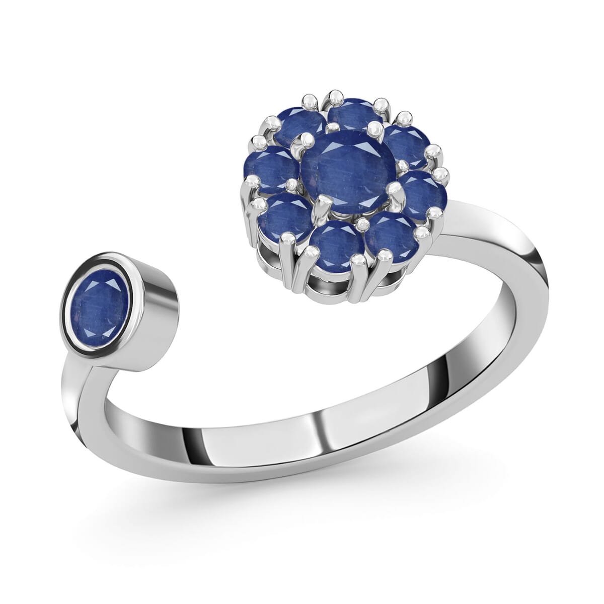 Masoala Sapphire (D) September Birthstone Anxiety Spinner Openable Band Adjustable Ring in Platinum Over Sterling Silver (Size 5.0) 1.10 ctw image number 0