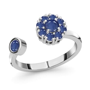 Masoala Sapphire (D) September Birthstone Anxiety Spinner Openable Band Adjustable Ring in Platinum Over Sterling Silver (Size 5.0) 1.10 ctw