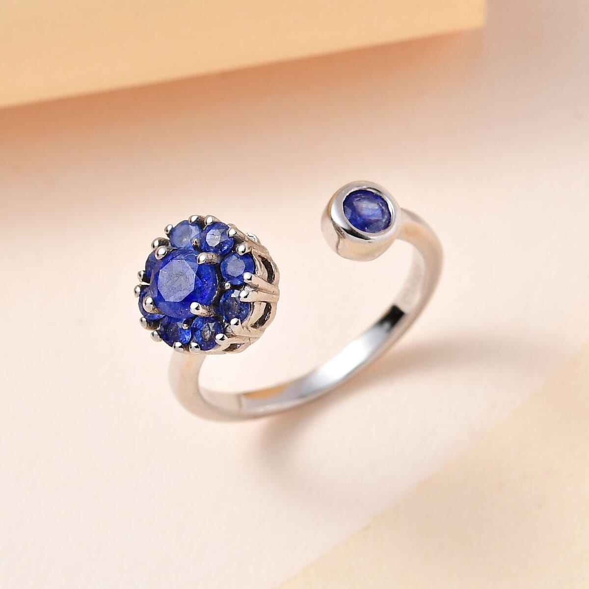 Masoala Sapphire (D) September Birthstone Anxiety Spinner Openable Band Adjustable Ring in Platinum Over Sterling Silver (Size 5.0) 1.10 ctw image number 1