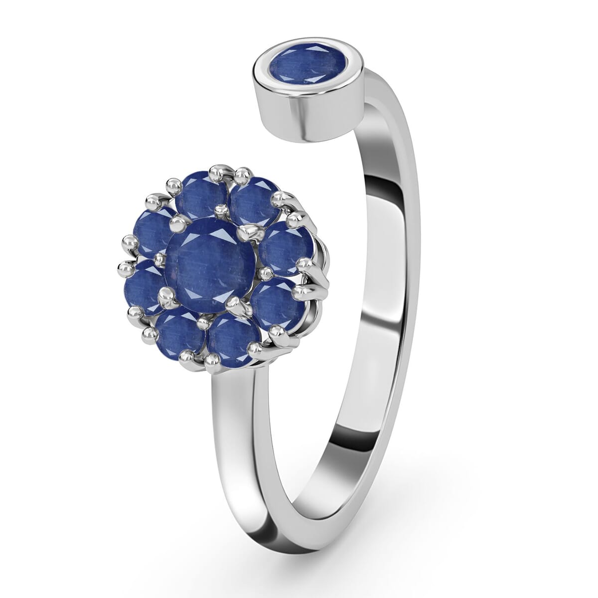 Masoala Sapphire (D) September Birthstone Anxiety Spinner Openable Band Adjustable Ring in Platinum Over Sterling Silver (Size 5.0) 1.10 ctw image number 3