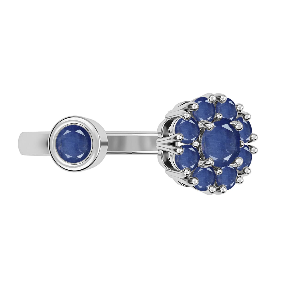 Masoala Sapphire (D) September Birthstone Anxiety Spinner Openable Band Adjustable Ring in Platinum Over Sterling Silver (Size 5.0) 1.10 ctw image number 4