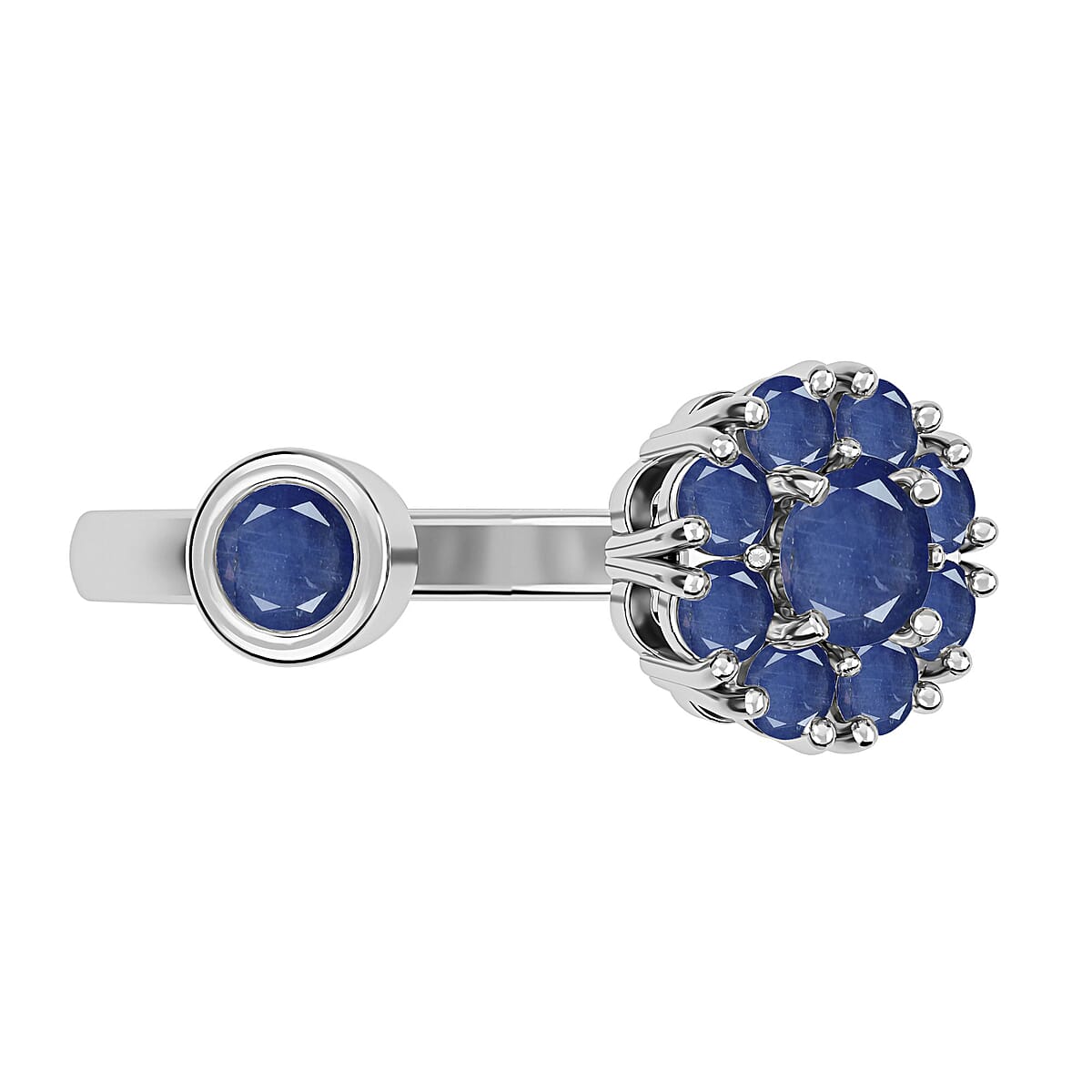 Masoala Sapphire (D) September Birthstone Anxiety Spinner Openable Band Adjustable Ring in Platinum Over Sterling Silver (Size 6.0) 1.10 ctw image number 4