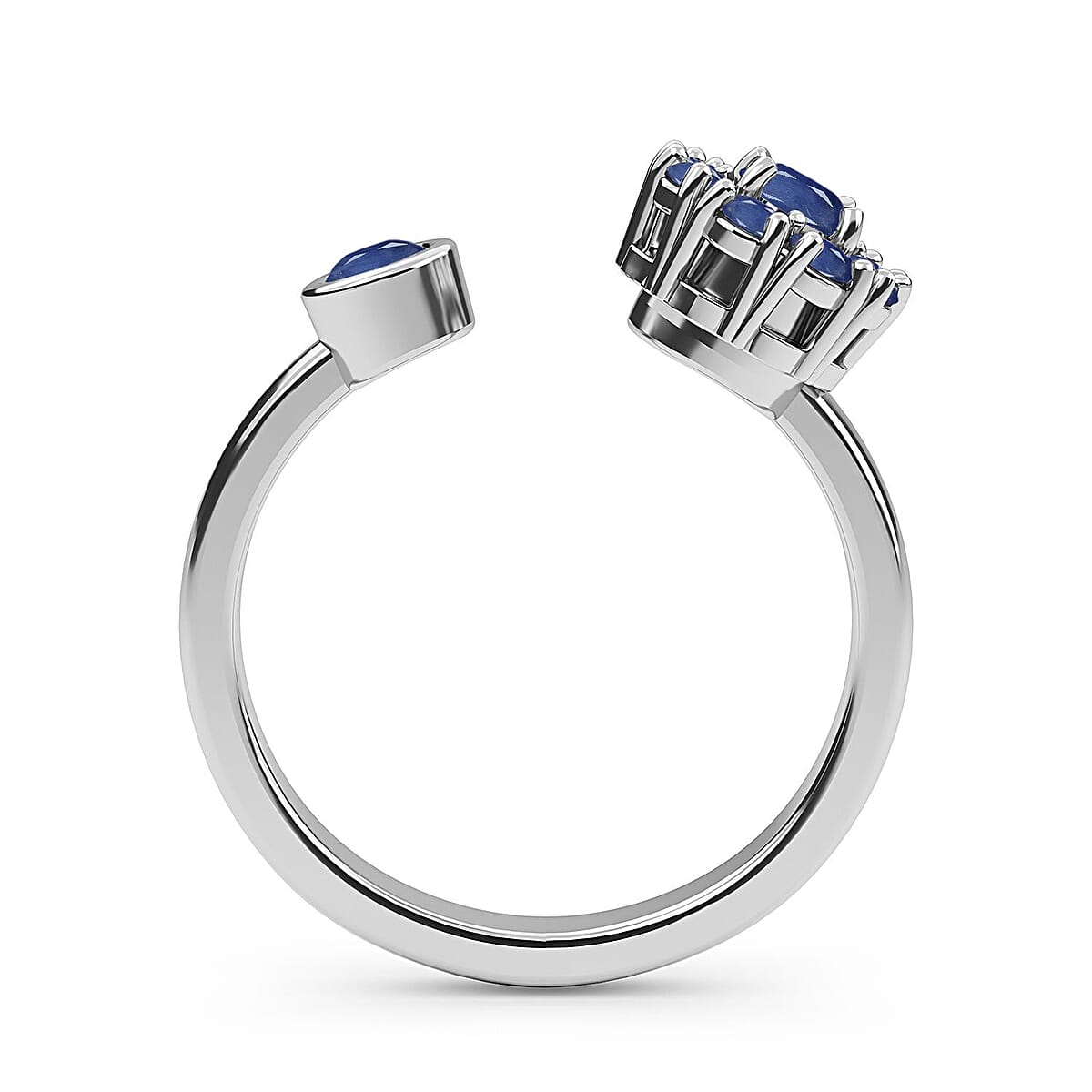 Masoala Sapphire (D) September Birthstone Anxiety Spinner Openable Band Adjustable Ring in Platinum Over Sterling Silver (Size 6.0) 1.10 ctw image number 5