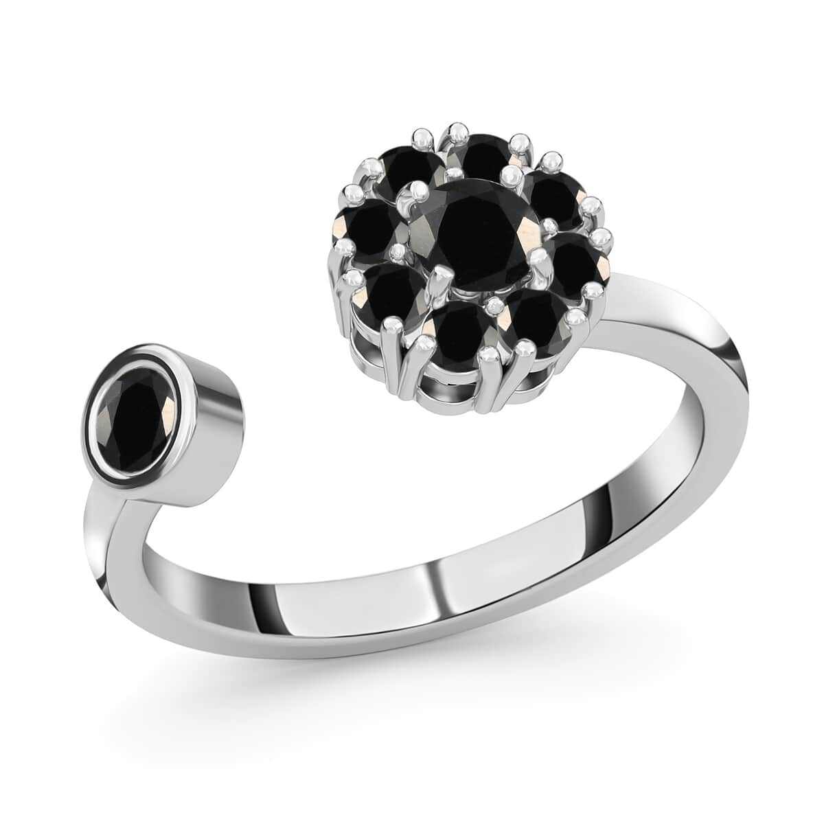 Australian Black Tourmaline October Birthstone Spinner Openable Band Ring in Platinum Over Sterling Silver (Large Adjustable Size 9-11) 0.70 ctw image number 0
