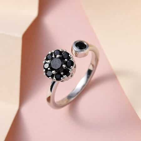 Australian Black Tourmaline October Birthstone Spinner Openable Band Ring in Platinum Over Sterling Silver (Large Adjustable Size 9-11) 0.70 ctw image number 2