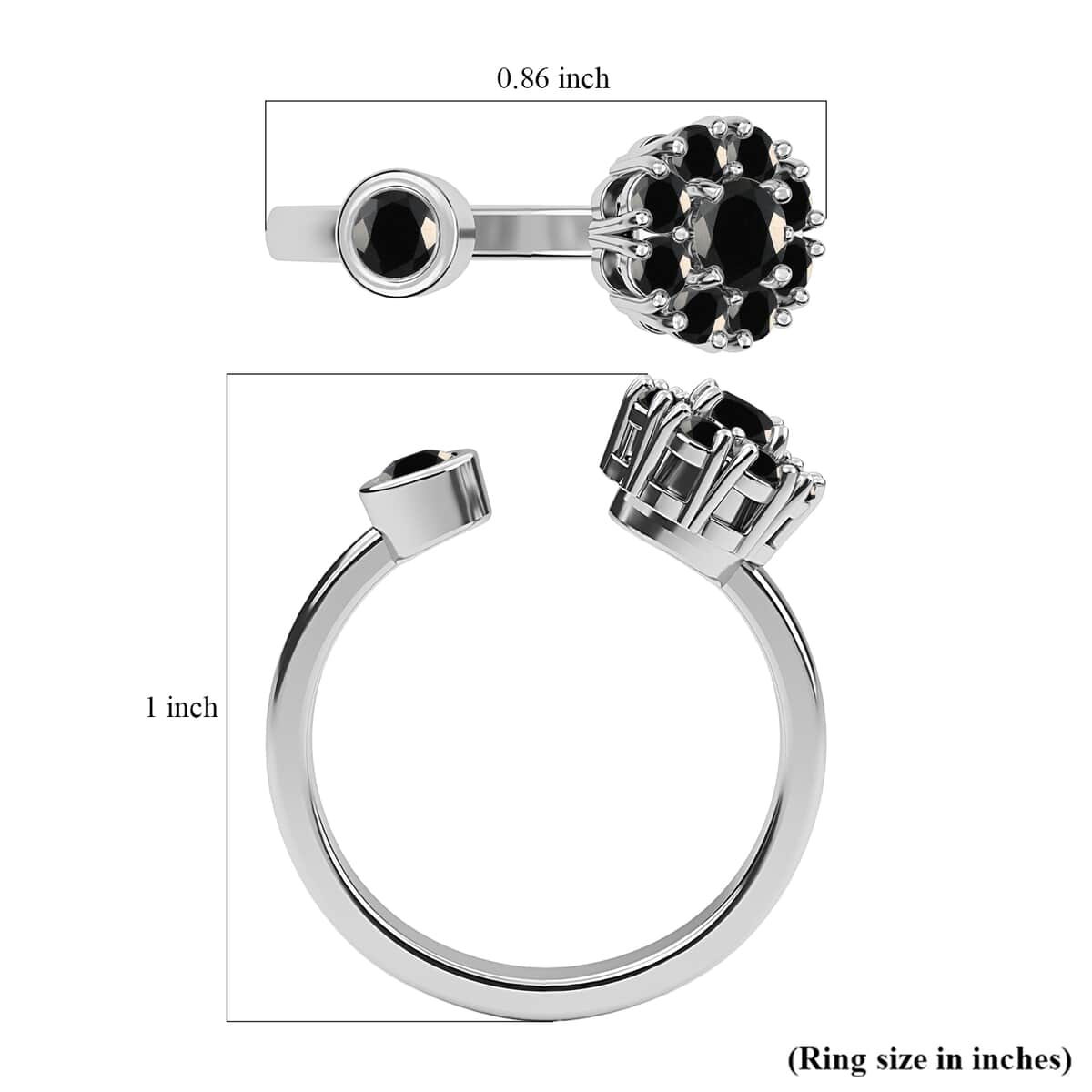 Australian Black Tourmaline October Birthstone Spinner Openable Band Ring in Platinum Over Sterling Silver (Large Adjustable Size 9-11) 0.70 ctw image number 7