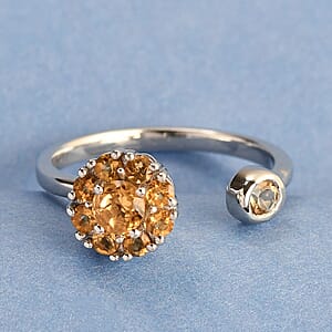 Brazilian Citrine 0.65 ctw November Birthstone Anxiety Spinner Openable Band Ring in Platinum Over Sterling Silver (Adjustable Size 9-11)