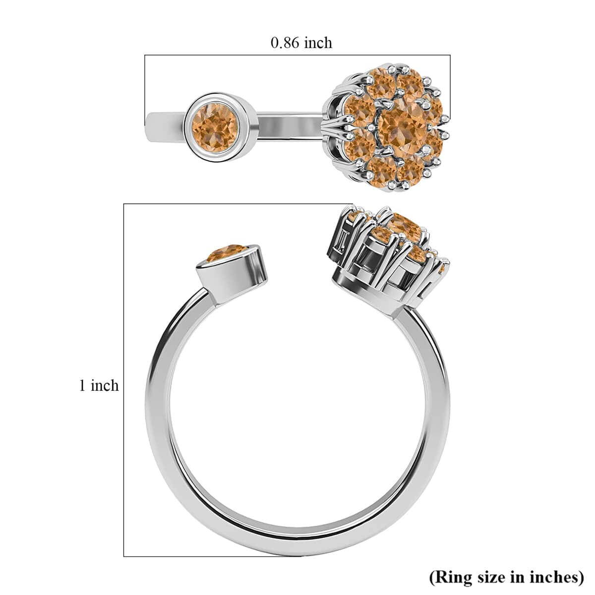 Brazilian Citrine November Birthstone Anxiety Spinner Openable Band Ring in Platinum Over Sterling Silver (Adjustable Size 9-11) 0.65 ctw image number 6