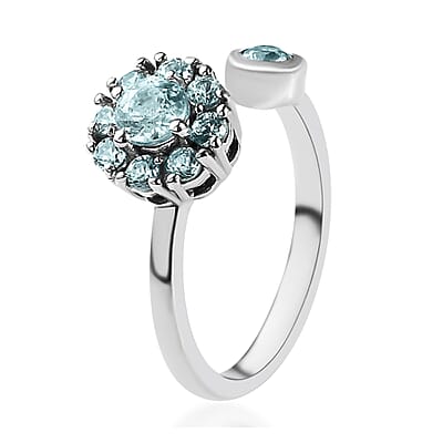 Cambodian Blue Zircon December Birthstone Anxiety Spinner Openable Band Ring in Platinum Over Sterling Silver (Medium Adjustable Size 5-8) 1.00 ctw