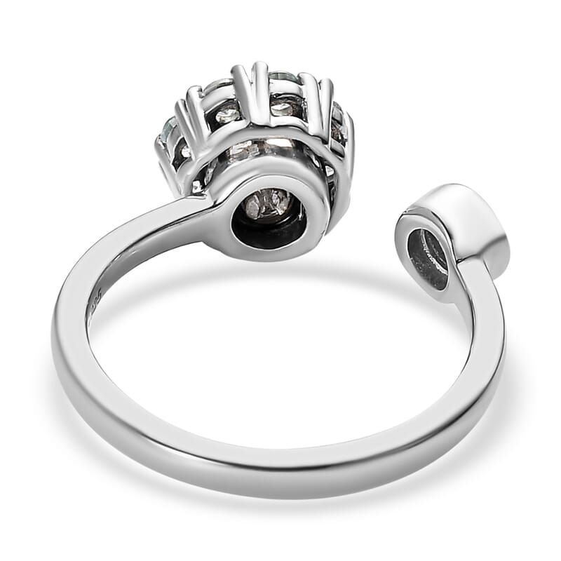 Cambodian Blue Zircon December Birthstone Anxiety Spinner Openable Band Ring in Platinum Over Sterling Silver (Medium Adjustable Size 5-8) 1.00 ctw