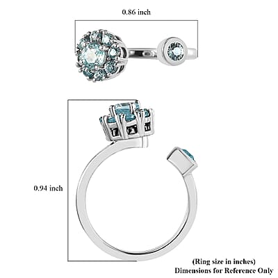 Cambodian Blue Zircon December Birthstone Anxiety Spinner Openable Band Ring in Platinum Over Sterling Silver (Medium Adjustable Size 5-8) 1.00 ctw