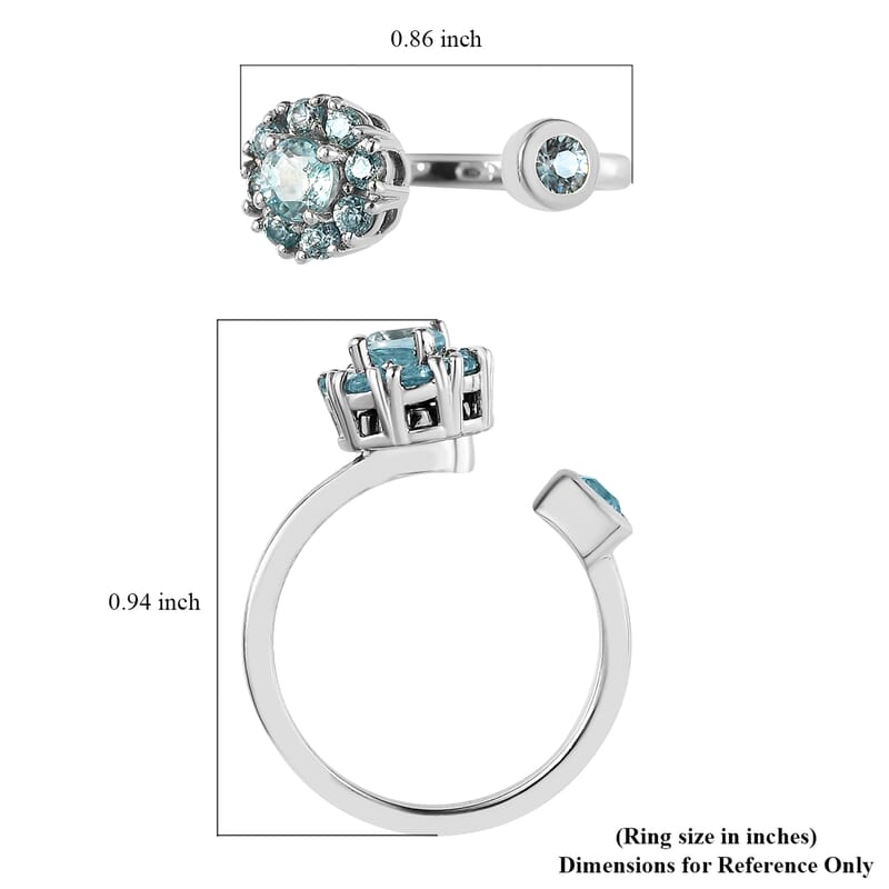 Cambodian Blue Zircon December Birthstone Anxiety Spinner Openable Band Ring in Platinum Over Sterling Silver (Medium Adjustable Size 5-8) 1.00 ctw