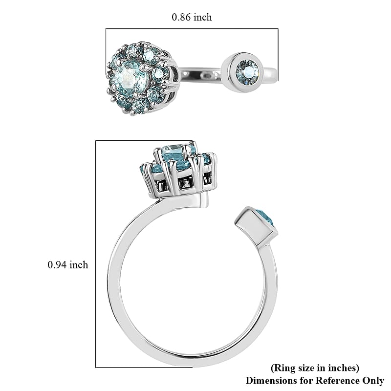 Cambodian Blue Zircon December Birthstone Anxiety Spinner Openable Band Ring in Platinum Over Sterling Silver (Medium Adjustable Size 5-8) 1.00 ctw