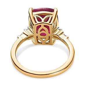 African Ruby and White Zircon 7.85 ctw Ring in Vermeil Yellow Gold Over Sterling Silver (Size 10)