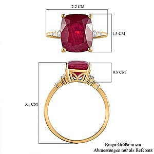 African Ruby and White Zircon 7.85 ctw Ring in Vermeil Yellow Gold Over Sterling Silver (Size 10)