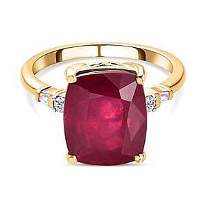 African Ruby and White Zircon 7.85 ctw Ring in Vermeil Yellow Gold Over Sterling Silver (Size 11.5)