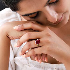 African Ruby and White Zircon 7.85 ctw Ring in Vermeil Yellow Gold Over Sterling Silver (Size 11.5)