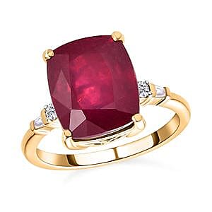 African Ruby and White Zircon 7.85 ctw Ring in Vermeil Yellow Gold Over Sterling Silver (Size 11.5)