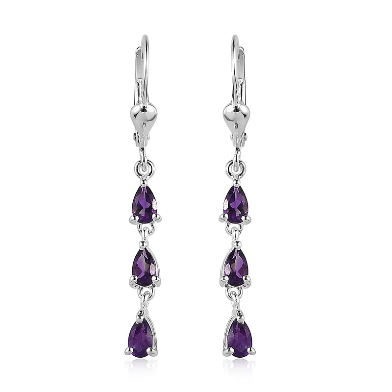 Amethyst Dangling Earrings in Sterling Silver 1.00 ctw