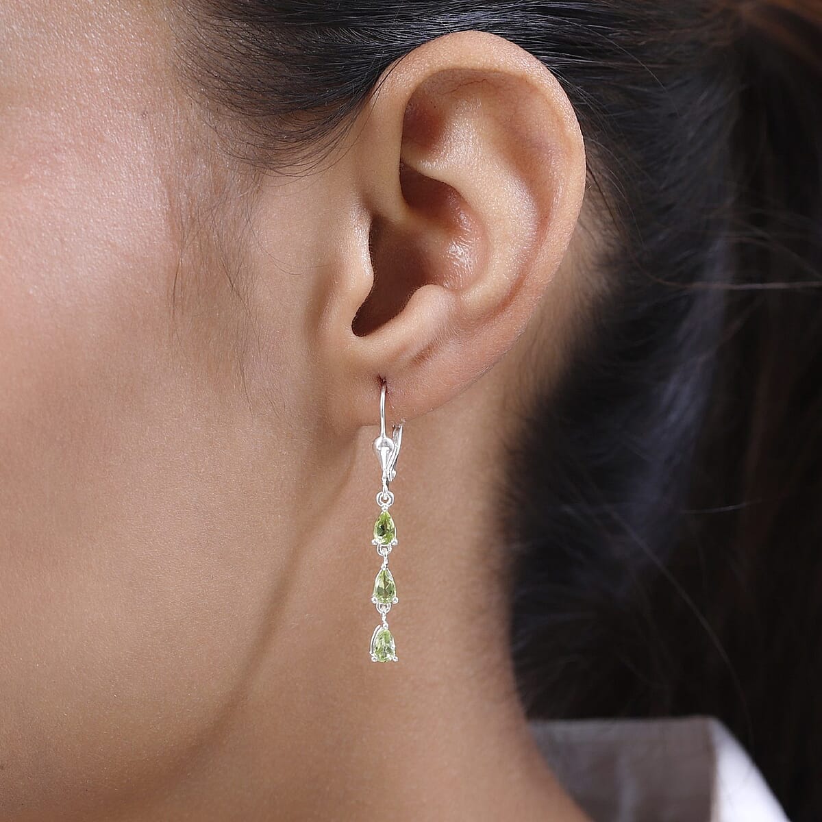 Peridot Dangling Earrings in Sterling Silver 1.00 ctw image number 2