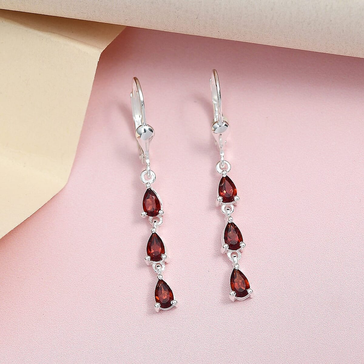 Mozambique Garnet Dangling Earrings in Sterling Silver 1.00 ctw image number 1