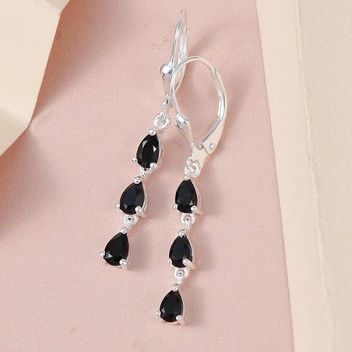 Thai Black Spinel Dangling Earrings in Sterling Silver 1.15 ctw image number 1