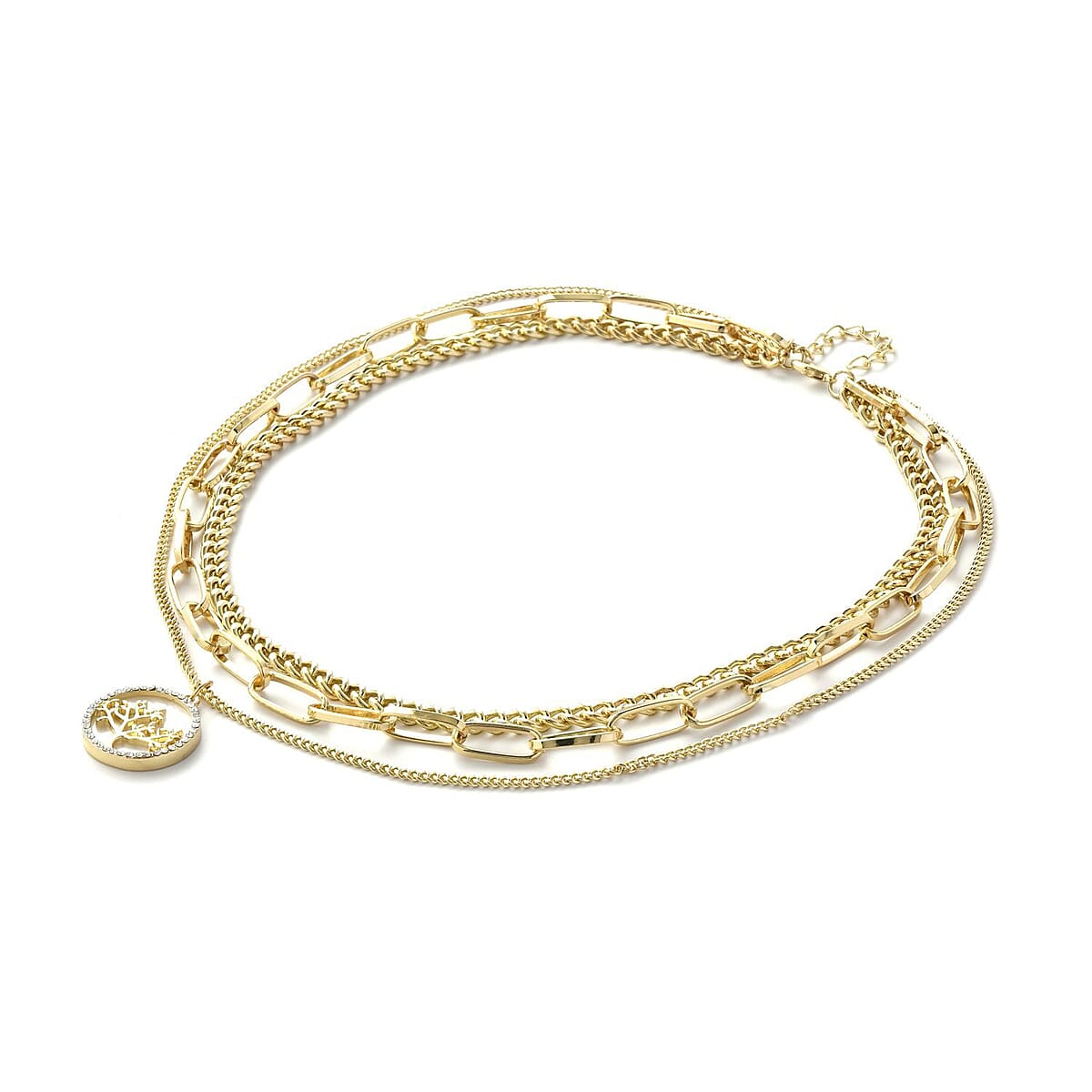 Resin and Austrian Crystal Two Layer Paperclip Necklace with Tree of Life Charm in Goldtone 20.5-22.5 Inches image number 2