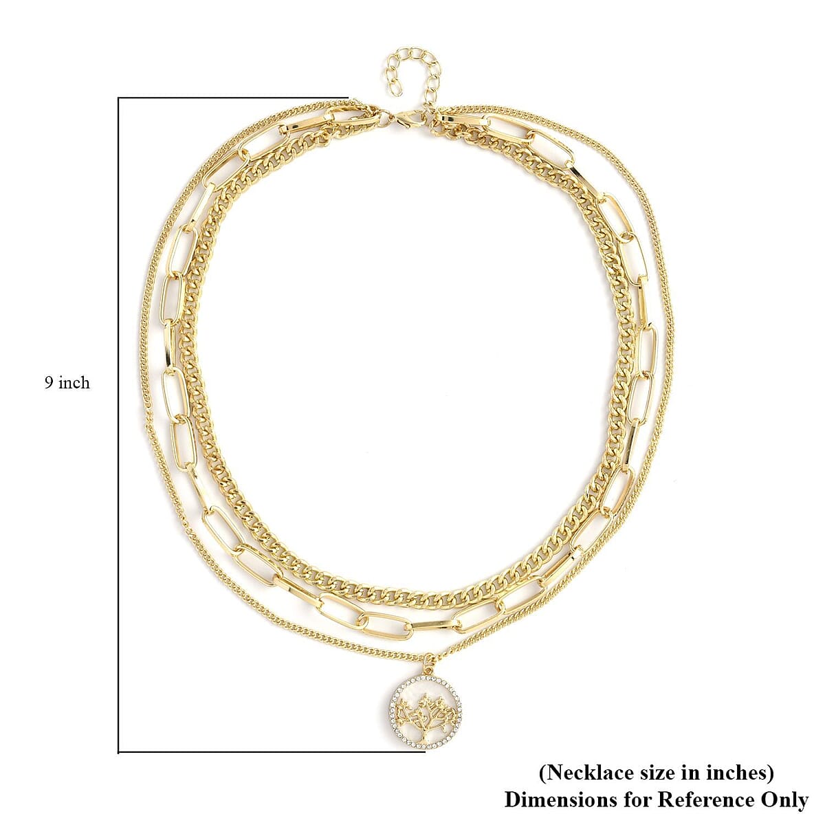 Resin and Austrian Crystal Two Layer Paperclip Necklace with Tree of Life Charm in Goldtone 20.5-22.5 Inches image number 4
