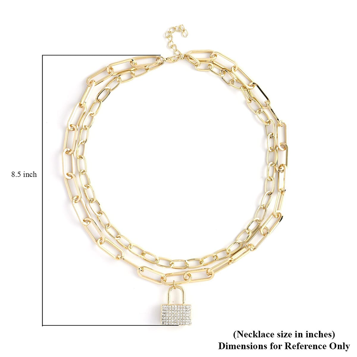 Austrian Crystal Two Layer Paperclip Necklace with Lock Charm in Goldtone 20.5-22.5 Inches image number 4