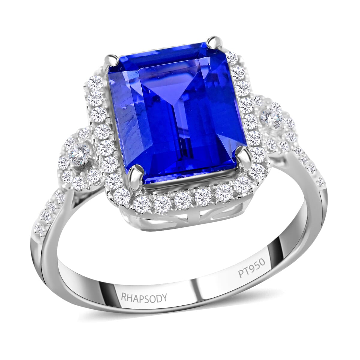 Certified & Appraised Rhapsody 950 Platinum AAAA Tanzanite and E-F VS Diamond Ring (Size 7.0) 5.80 Grams 3.85 ctw (Del. in 10-15 Days)  image number 0