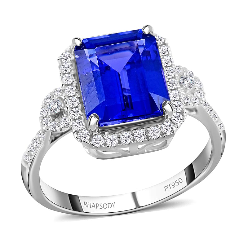 Certified & Appraised Rhapsody 950 Platinum AAAA Tanzanite and E-F VS Diamond Ring (Size 7.0) 5.80 Grams 3.85 ctw