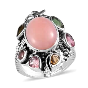 Artisan Crafted Premium Peruvian Pink Opal and Multi-Tourmaline Ring in Sterling Silver (Size 8.0) 6.65 ctw