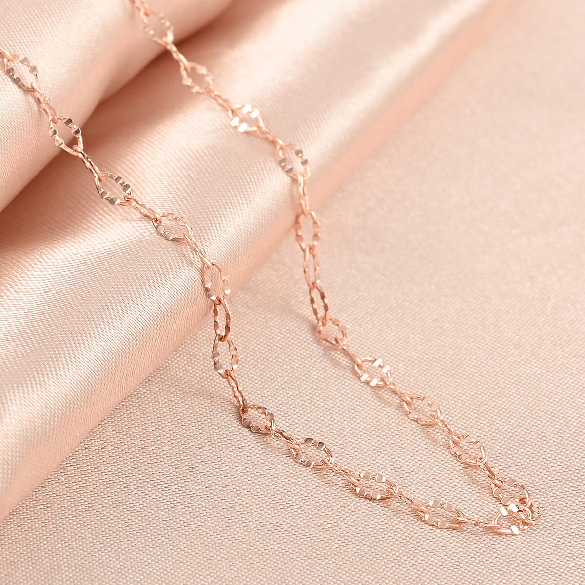 Italian 14K Rose Gold Over Sterling Silver 2.5mm Oval Daisy Necklace 24 Inches 2.70 Grams image number 1