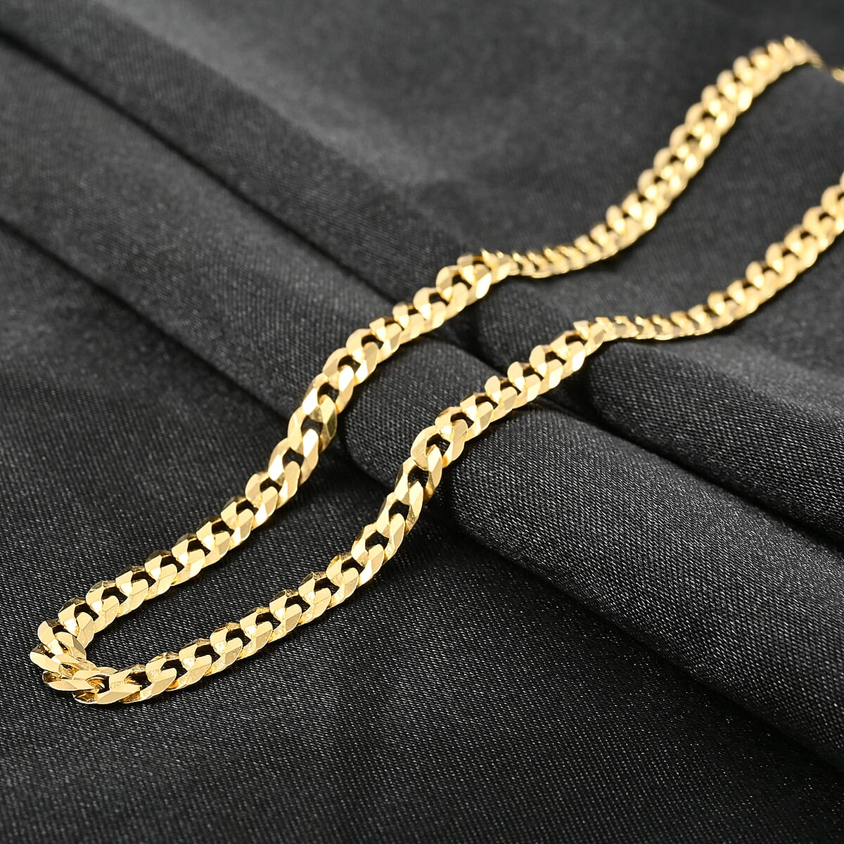 Italian 14K Yellow Gold Over Sterling Silver 4mm Flat Curb Necklace 24 Inches 13.40 Grams image number 1