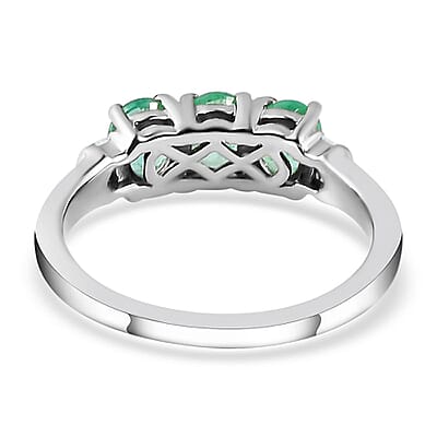 Ethiopian Emerald and Diamond Trilogy Ring in Platinum Over Sterling Silver (Size 10.0) 1.10 ctw